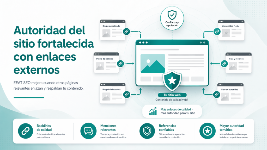 4 pilares de EEAT SEO ¿qué es y cómo influye en Google? 6 Autoridad De Sitio Reflejada En Enlaces Externos Para Eeat Seo.